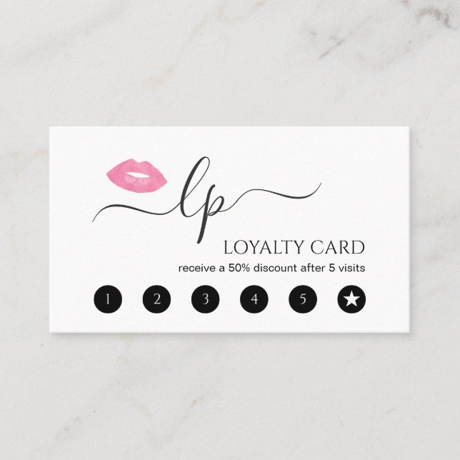 Elegant pink lips handwritten script calligraphy loyalty card (Front)
