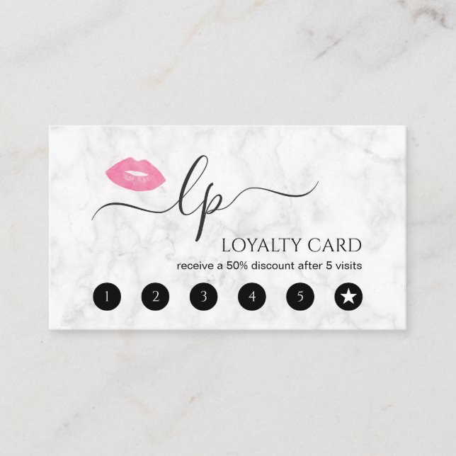 Elegant pink lips handwritten script calligraphy loyalty card (Front)
