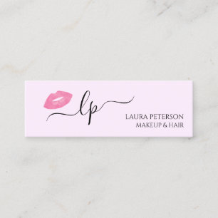 Elegant pink lips handwritten script calligraphy mini business card