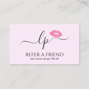 Elegant pink lips handwritten script calligraphy referral card