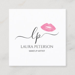 Elegant pink lips handwritten script calligraphy square business card
