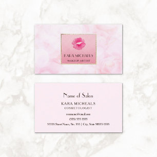 Elegant Pink Lips Kiss Makeup Artist Rose Floral Business Card