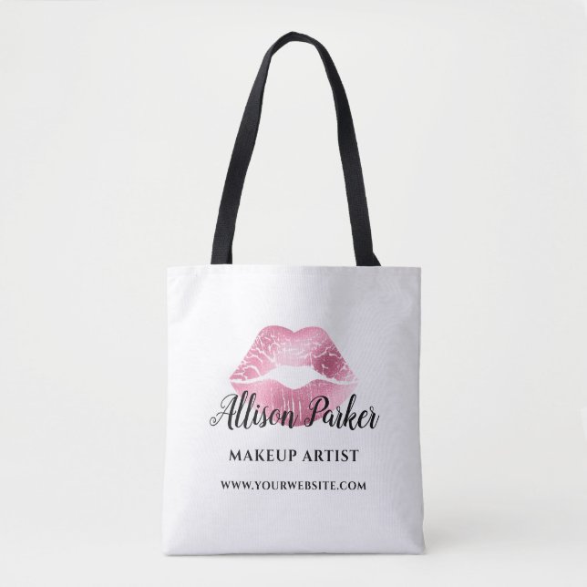 Elegant Pink Lips Makeup Artist Tote Bag (Front)