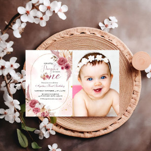 Elegant Pink Little Pumpkin Girl 1st Birthday Invi Invitation