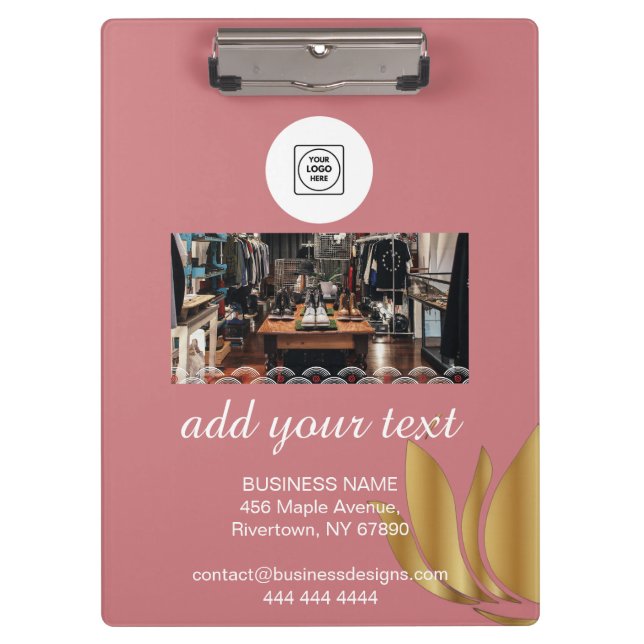 Elegant Pink Logo Custom Text clipboard (Front)