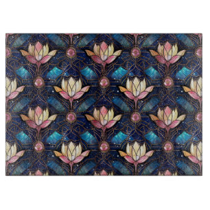 Elegant Pink Lotus Faux Stained Glass Pattern Cutting Board