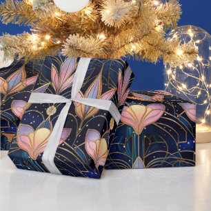 Elegant Pink Lotus Faux Stained Glass Pattern Wrapping Paper