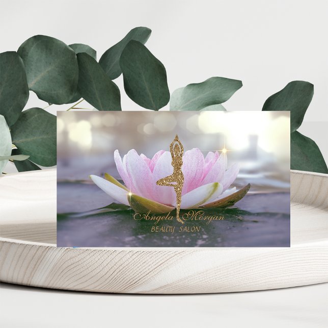 Elegant Pink Lotus Flower Glitter Yoga Girl  Business Card (Creator Uploaded)
