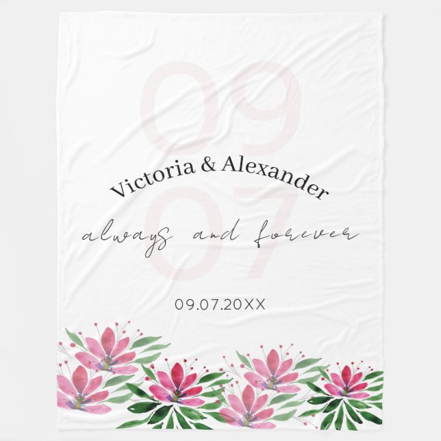 Elegant Pink Lotus Flowers Watercolor Art Fleece Blanket (Front)