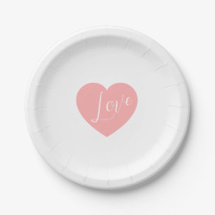Elegant Pink Love Heart Script Personalised Party  Paper Plate