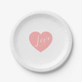 Elegant Pink Love Heart Script Personalised Party  Paper Plate