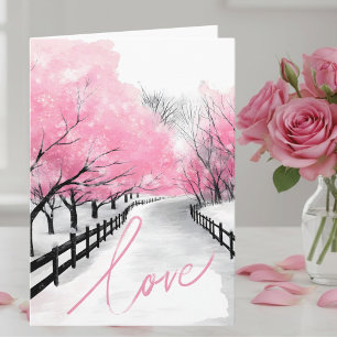 Elegant Pink Love Script Happy Anniversary Card