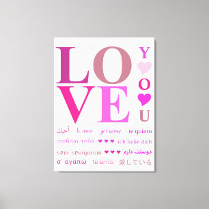 Elegant Pink "LOVE You" in Romance Languages Canvas Print