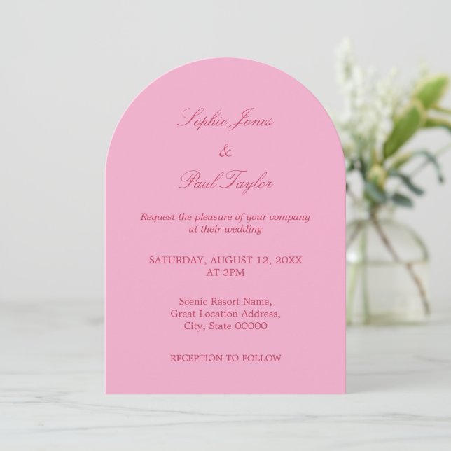 Elegant Pink Magenta Arch Wedding Invitation (Standing Front)