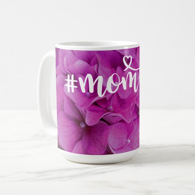 Elegant pink magenta floral hydrangeas roses  coffee mug (Front Left)