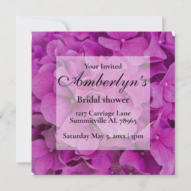 Elegant pink magenta floral hydrangeas roses  invitation (Front)