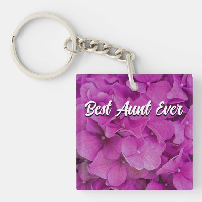 Elegant pink magenta floral hydrangeas roses  key ring (Front)