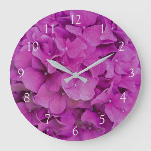 Elegant pink magenta floral hydrangeas roses  large clock