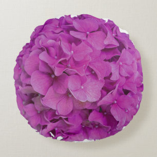 Elegant pink magenta floral hydrangeas roses round cushion