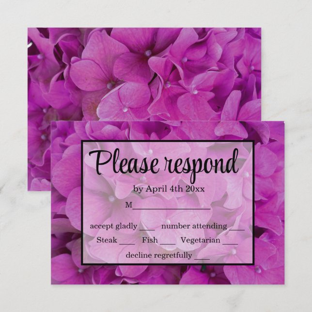 Elegant pink magenta floral hydrangeas roses  RSVP card