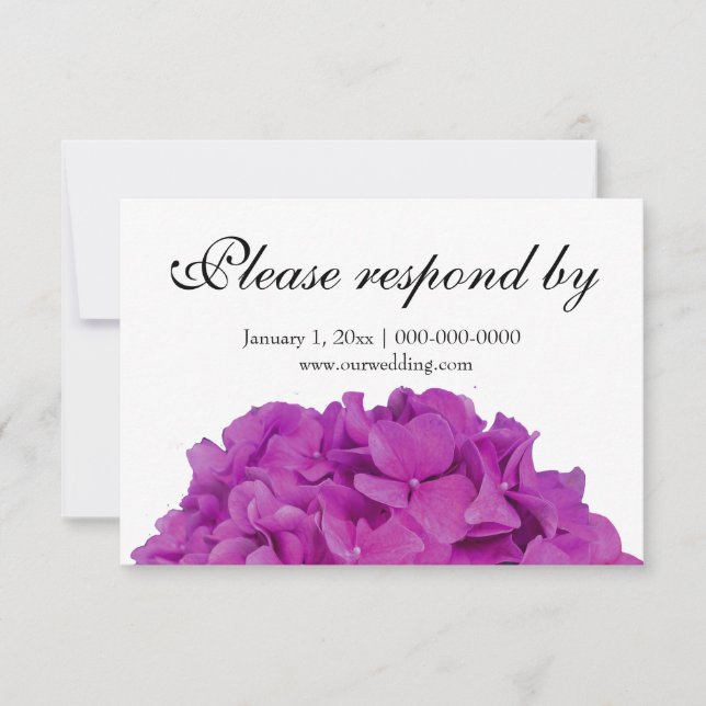 Elegant pink magenta floral hydrangeas roses RSVP Save The Date (Front)
