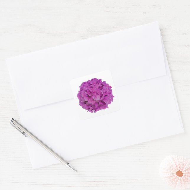 Elegant pink magenta floral hydrangeas roses  square sticker (Envelope)