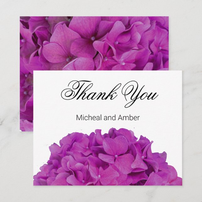 Elegant pink magenta floral hydrangeas roses  thank you card (Front/Back)