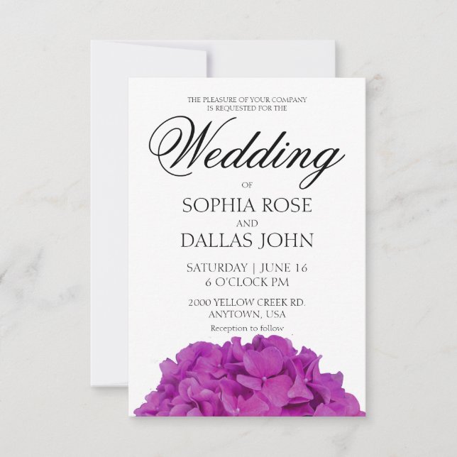 Elegant pink magenta floral hydrangeas Wedding  Invitation (Front)