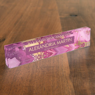 Elegant Pink Magenta Gold Glitter Office Desk Name Nameplate