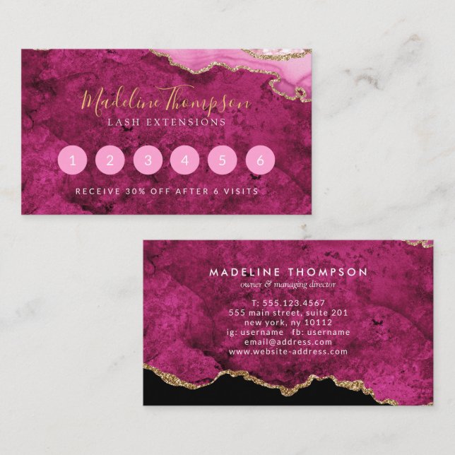 Elegant Pink Magenta Marble Agate Geode Loyalty Card (Front/Back)