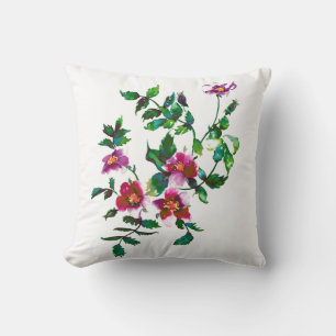 Elegant pink magenta watercolor floral roses  cushion