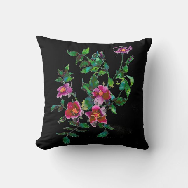 Elegant pink magenta watercolor floral roses  cushion (Front)