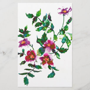 Elegant pink magenta watercolor floral roses stationery