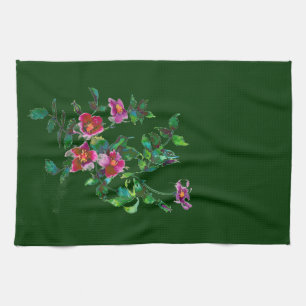 Elegant pink magenta watercolor floral roses tea towel