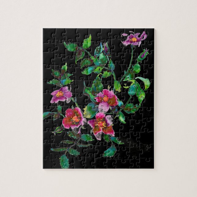 Elegant pink magenta watercolor florals roses jigsaw puzzle (Vertical)