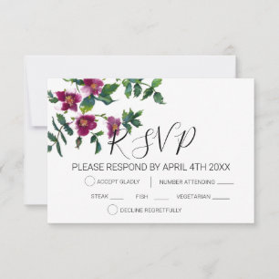 Elegant pink magenta watercolor roses RSVP card