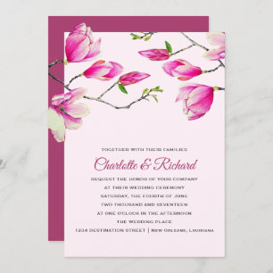 Elegant Pink Magnolia Flowers Wedding Invitation