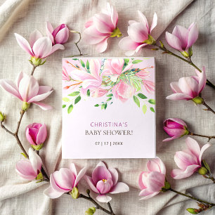 Elegant Pink Magnolia Watercolor Baby Shower Napkin