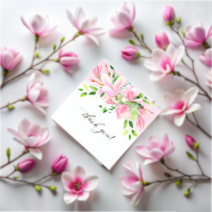 Elegant Pink Magnolia Watercolor Baby Shower Thank You Card