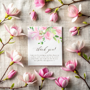 Elegant Pink Magnolia Watercolor Baby Shower Thank You Card