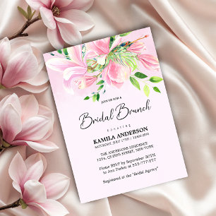 Elegant Pink Magnolia Watercolor Bridal Brunch Invitation