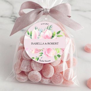 Elegant Pink Magnolia Watercolor Bridal Shower Classic Round Sticker
