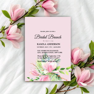 Elegant Pink Magnolia Watercolor Bridal Shower Invitation
