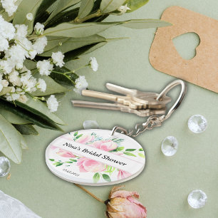 Elegant Pink Magnolia Watercolor Bridal Shower Key Ring