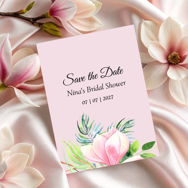 Elegant Pink Magnolia Watercolor Bridal Shower Save The Date (Elegant Pink Magnolia Watercolor Bridal Shower Save The Date)
