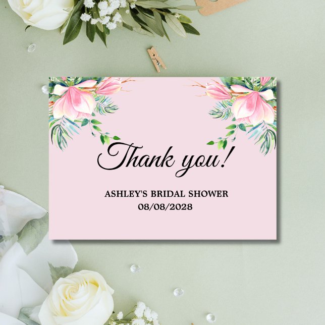 Elegant Pink Magnolia Watercolor Bridal Shower Thank You Card (Creator Uploaded)
