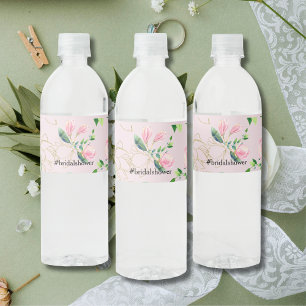 Elegant Pink Magnolia Watercolor Bridal Shower Water Bottle Label