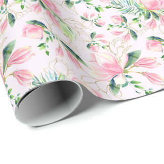 Elegant Pink Magnolia Watercolor Gift Wrapping Paper