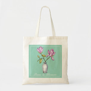 Elegant Pink Magnolia Watercolor in Glass Vase Tote Bag
