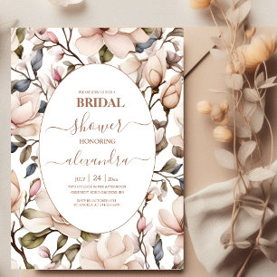 Elegant Pink Magnolias and Greenery Bridal Shower Invitation